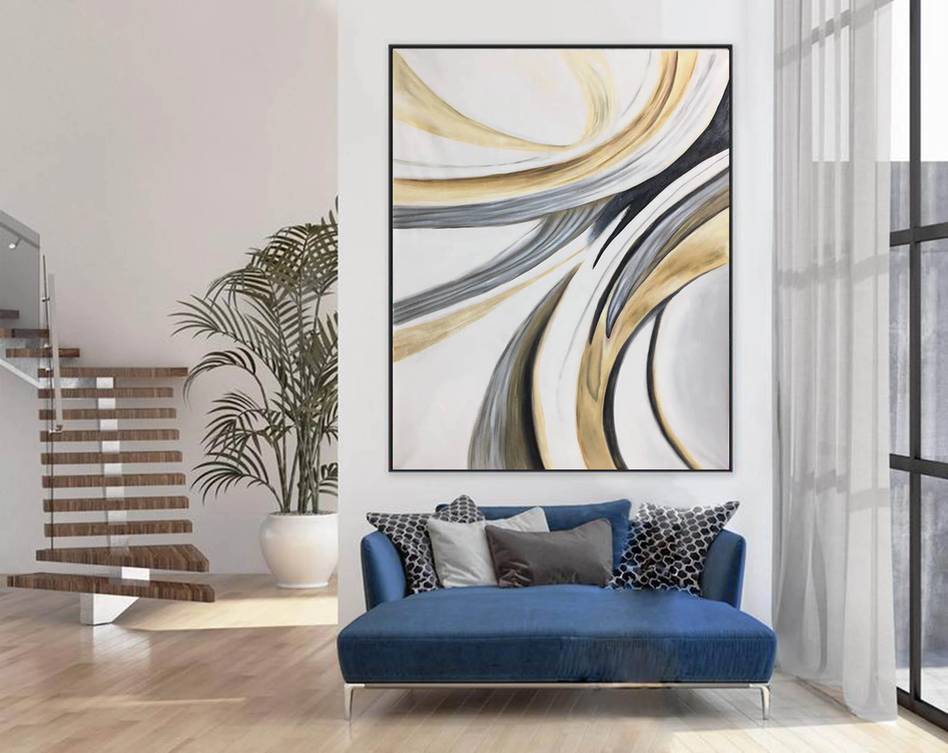 Leaf Gray Contemporary Abstract Canvas Artwork MYB3M wall art